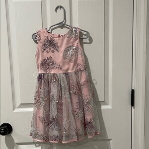 Elegant Pink Butterfly Kids Dress